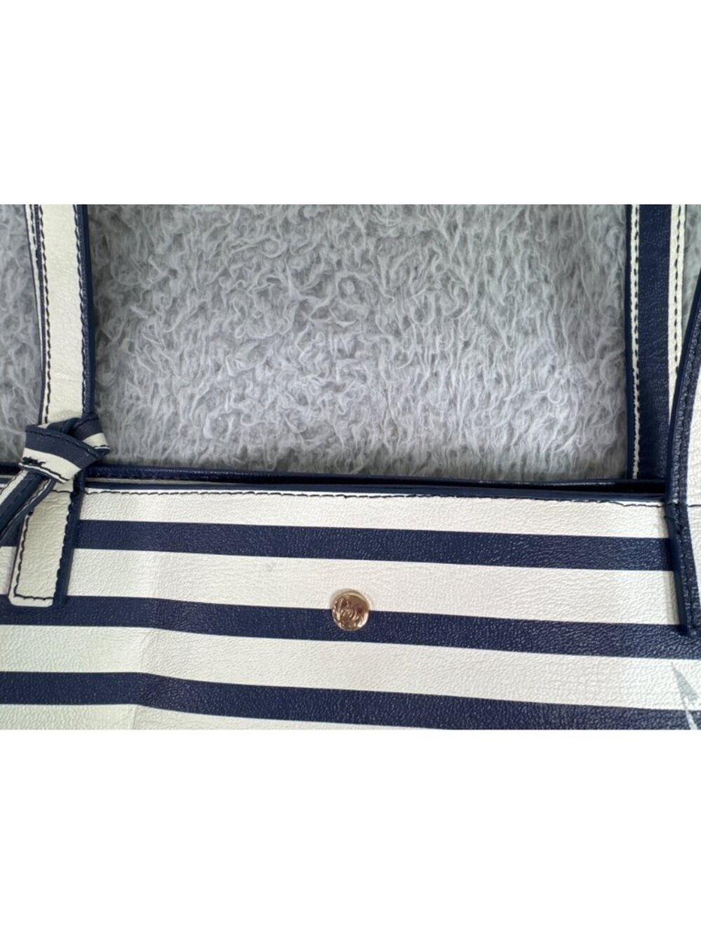 Tommy Bahama Floral Stripe Tote W/Pouch Navy White Faux Leather Travel Beach 90s - Picture 12 of 16
